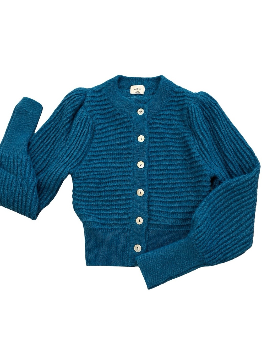 Aritzia Wilfred Teal Mohair Button-Front Cropped Sweater